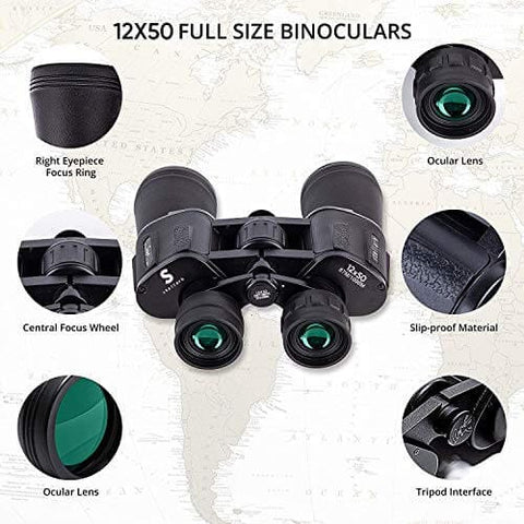 12x50 HD Full Size Binoculars Scope for Adults with Photography Kit - Smart Tech Shopping
