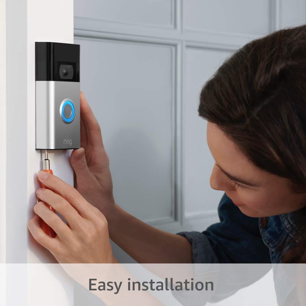 Ring Video Doorbell - 1080p HD video, improved motion detection, easy installation – Satin Nickel Satin Nickel with $10 Echo Show 5 - Smart Tech Shopping