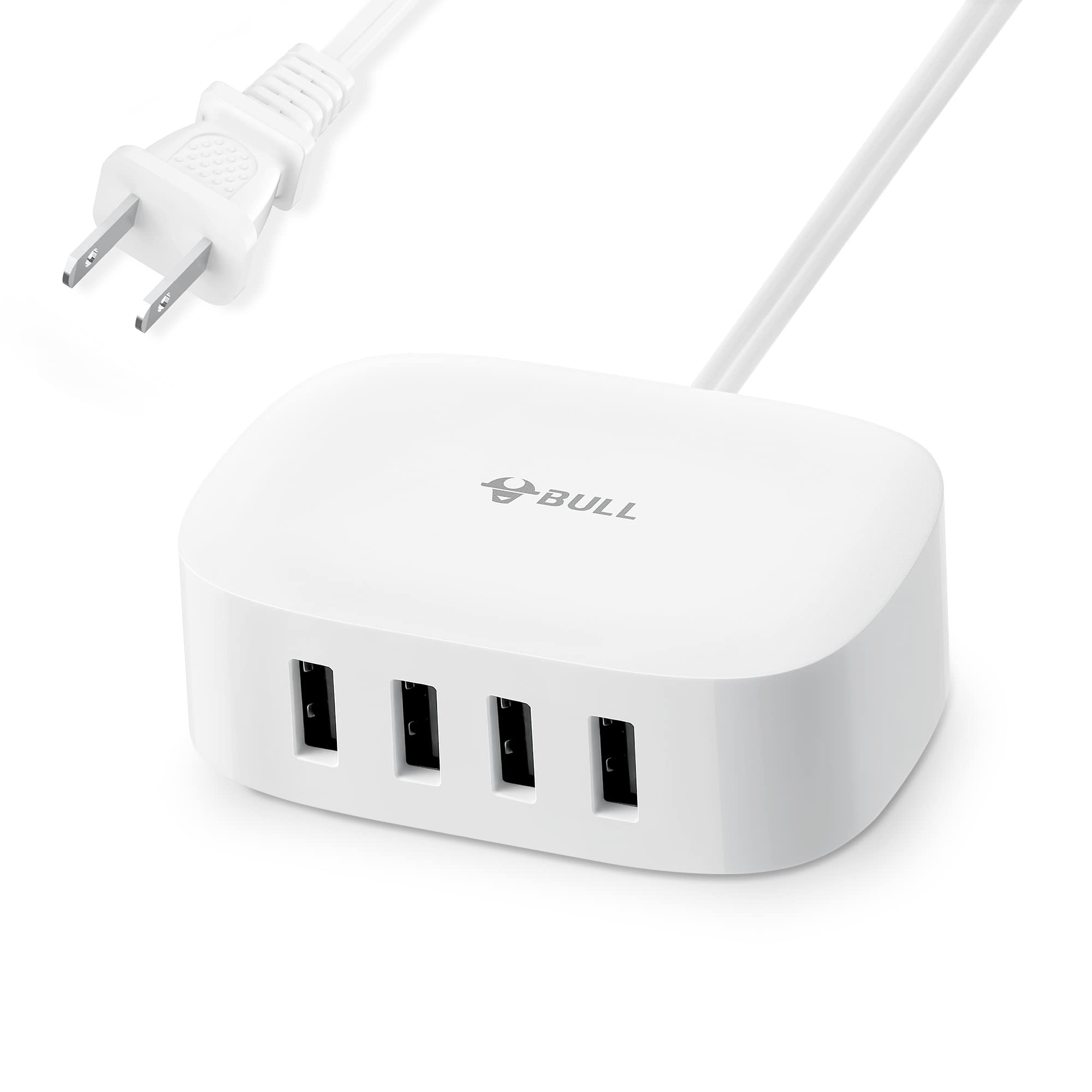 BULL USB Charging Station 4 in 1 USB Charger with 6ft Extension Cord for Apple iPhone, Samsung, Tablet - Smart Tech Shopping