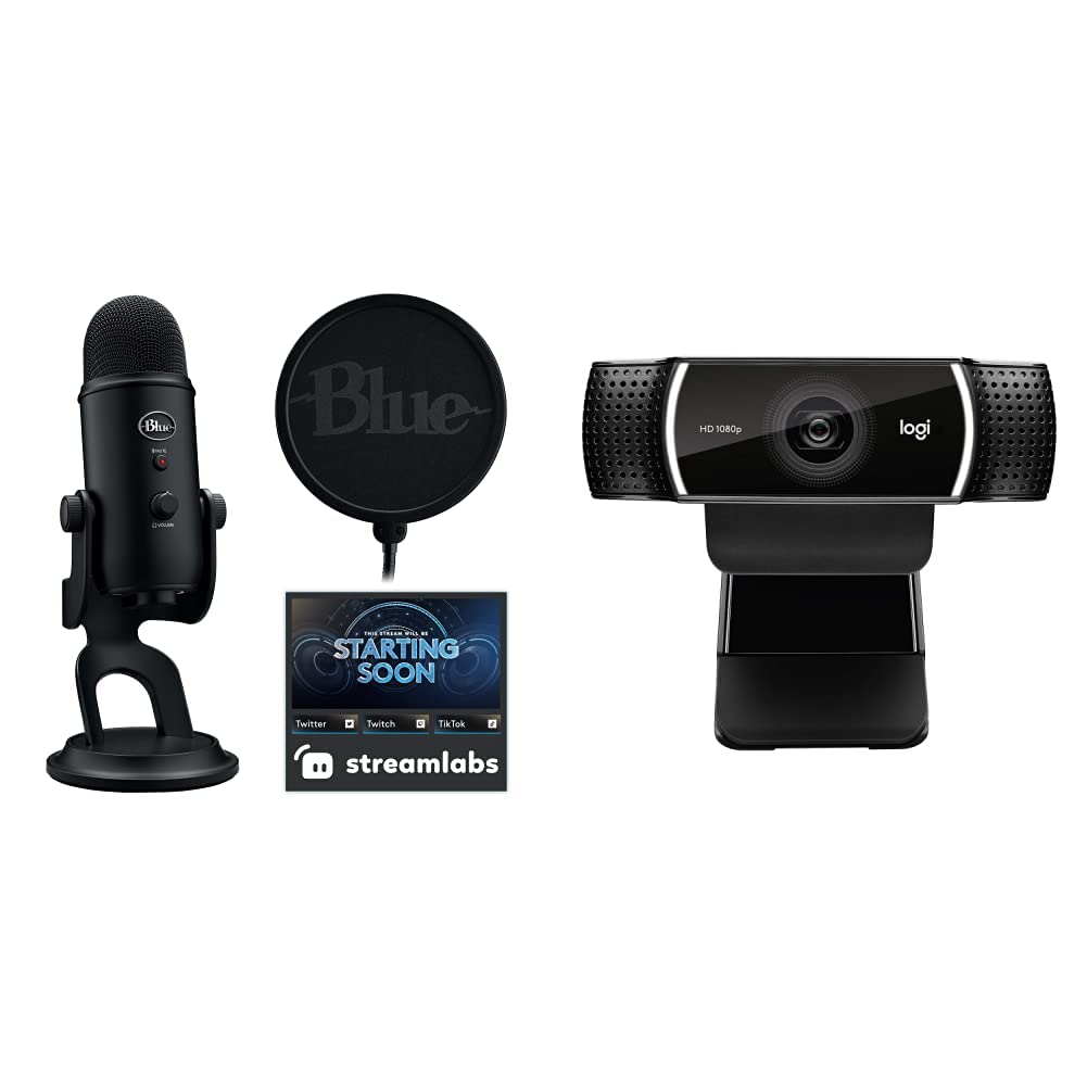 Logitech Blue Yeti Game Streaming Kit with Yeti USB Gaming Mic,Blue VO!CE Software,Exclusive Streamlabs Themes Custom Blue Pop Filte  with Full1080p HD Camera