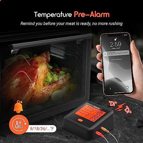 4 Probes Wireless Meat Thermometers for Grilling Smoking With Smart Timer LCD Backlight