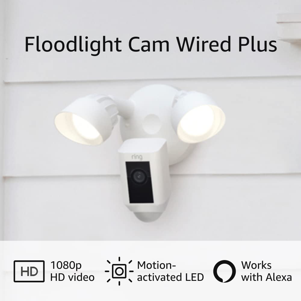 Ring Floodlight Cam Wired Plus - 1080p HD Video, Motion-Activated, White - Protect Your Home 24/7 - Smart Tech Shopping