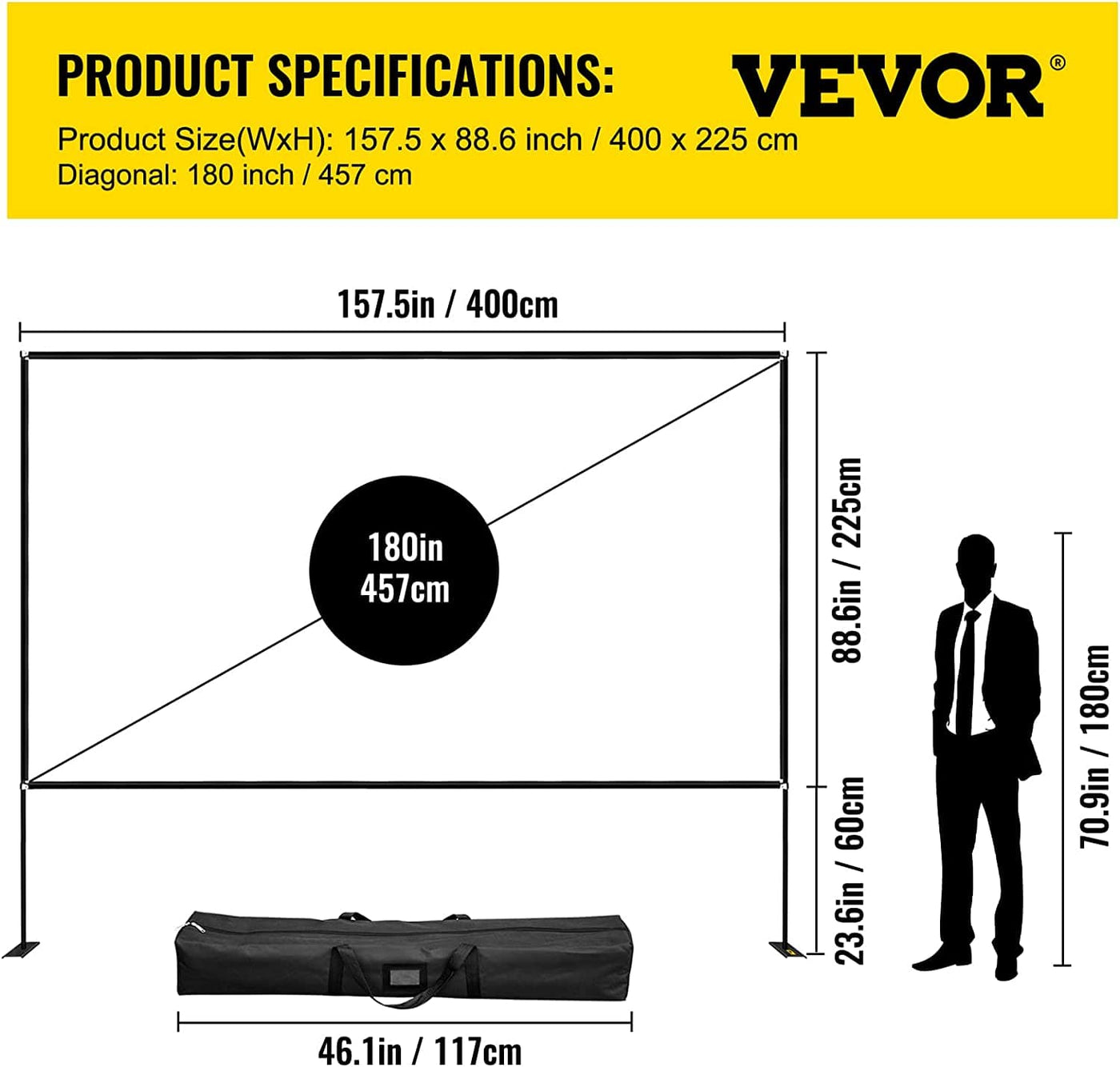 VEVOR 180-Inch Portable Projector Screen with Stand: Ultimate Viewing Experience Anywhere