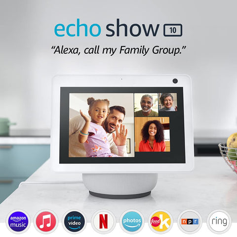Echo Show 10 (3rd Gen) | HD smart display with motion and Alexa | Glacier White Glacier White Device Only - Smart Tech Shopping
