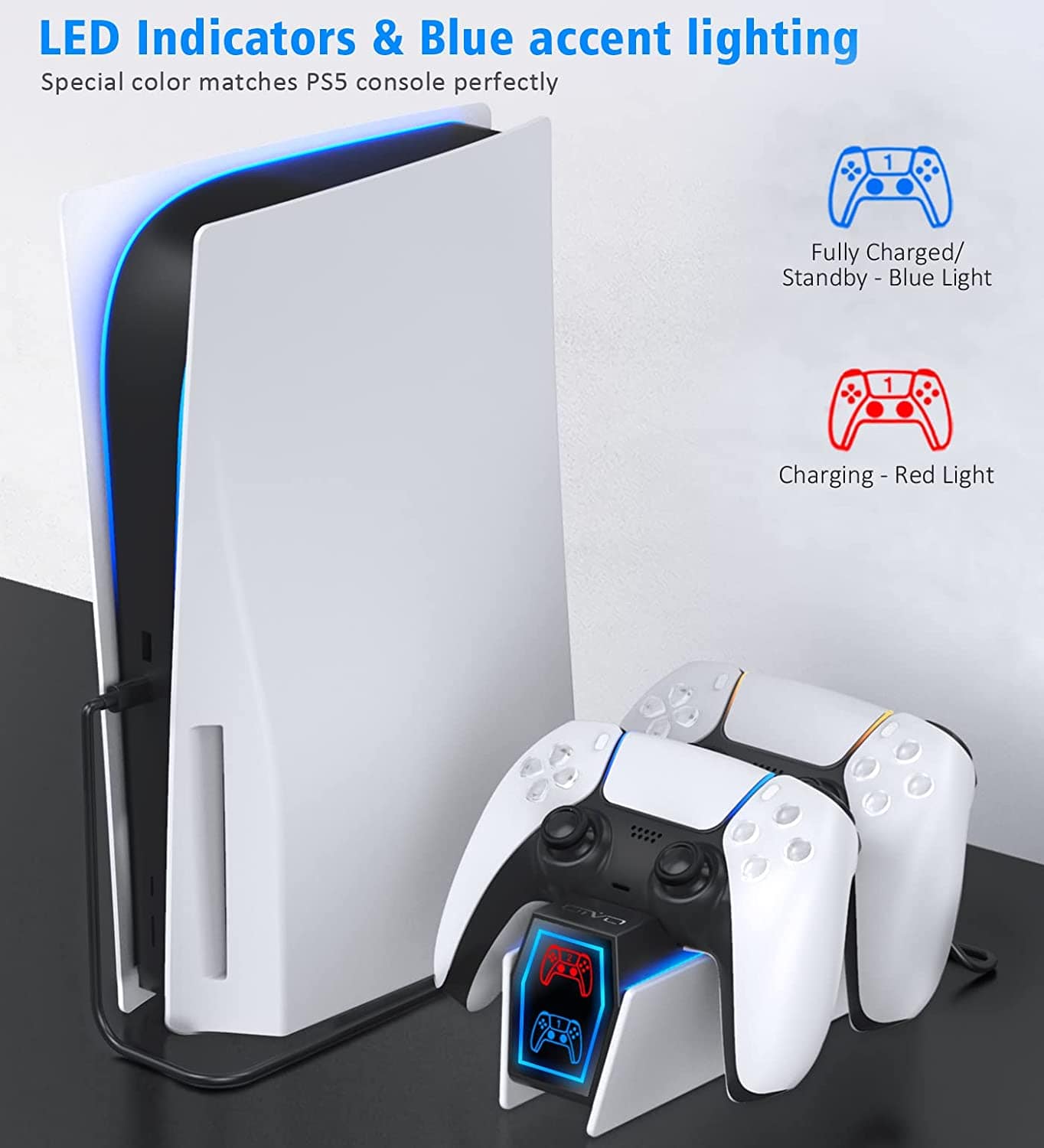 PS5 Charging Station with 2 Fast Charging Cords - DualSense Controller Charger & Docking Station - Smart Tech Shopping