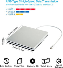 VikTck USB-C Superdrive External DVD/CD Reader and Burner, Latitude with USB-C Port Plug and Play(Silver)