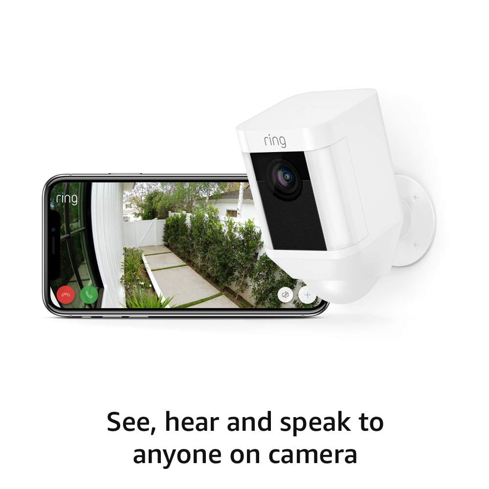 Ring Spotlight Cam Battery HD Security Camera, with Built Two-Way Talk and a Siren Alarm, White, Works with Alexa White 1 Cam Device Only - Smart Tech Shopping