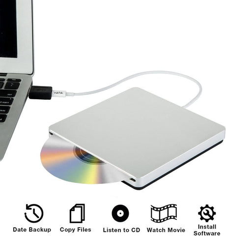 VikTck USB-C Superdrive External DVD/CD Reader and Burner, Latitude with USB-C Port Plug and Play(Silver)