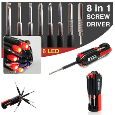 Tool Point 8 in 1 Aluminum Screwdriver Tool Kit with 6 LED Light - Smart Tech Shopping