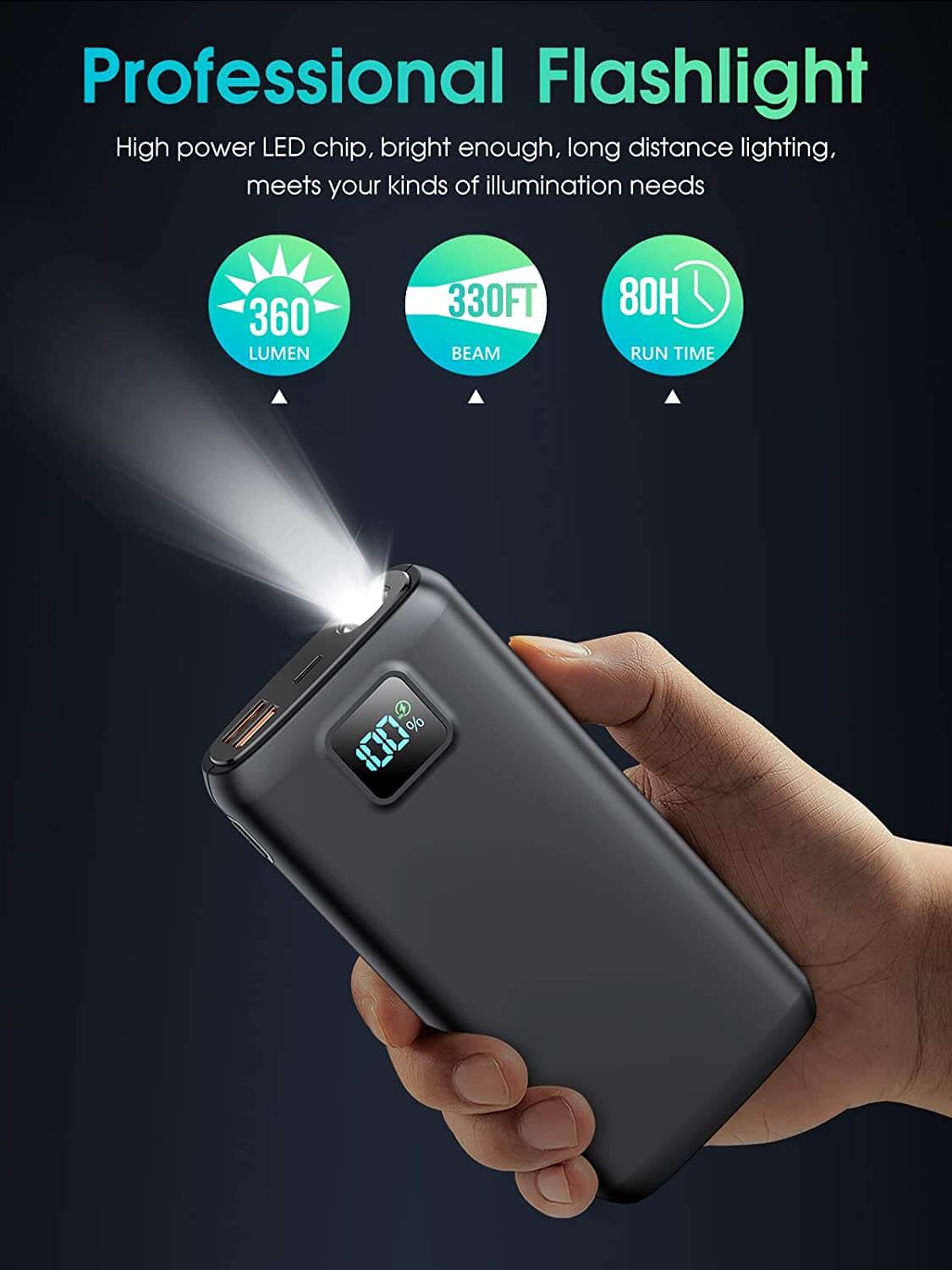 40000mAh Power Bank with Quick Charging, LED Display & Flashlight - Black - Smart Tech Shopping
