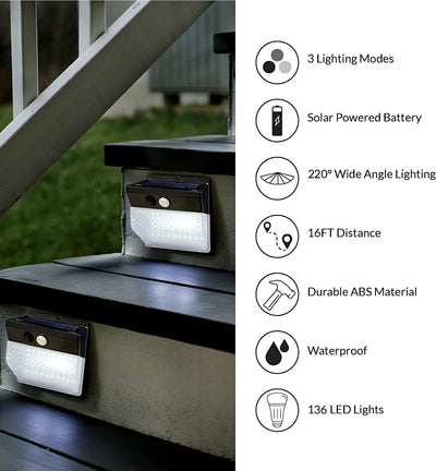 Solar Lights Outdoors, 136 LED/3 Modes Security Motion Sensor Night Lights - Smart Tech Shopping
