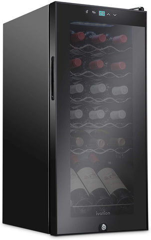 Ivation 33 Bottle Dual Zone Wine Cooler Refrigerator w/Lock | Large Freestanding Wine Cellar For Red, White, Champagne & Sparkling Wine | 41f-64f Digital Temperature Control Fridge Glass Door