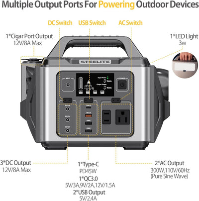 Steelite Roket Portable Power Station 300W Portable Generator with 10-Ports 2AC Outlets - Smart Tech Shopping