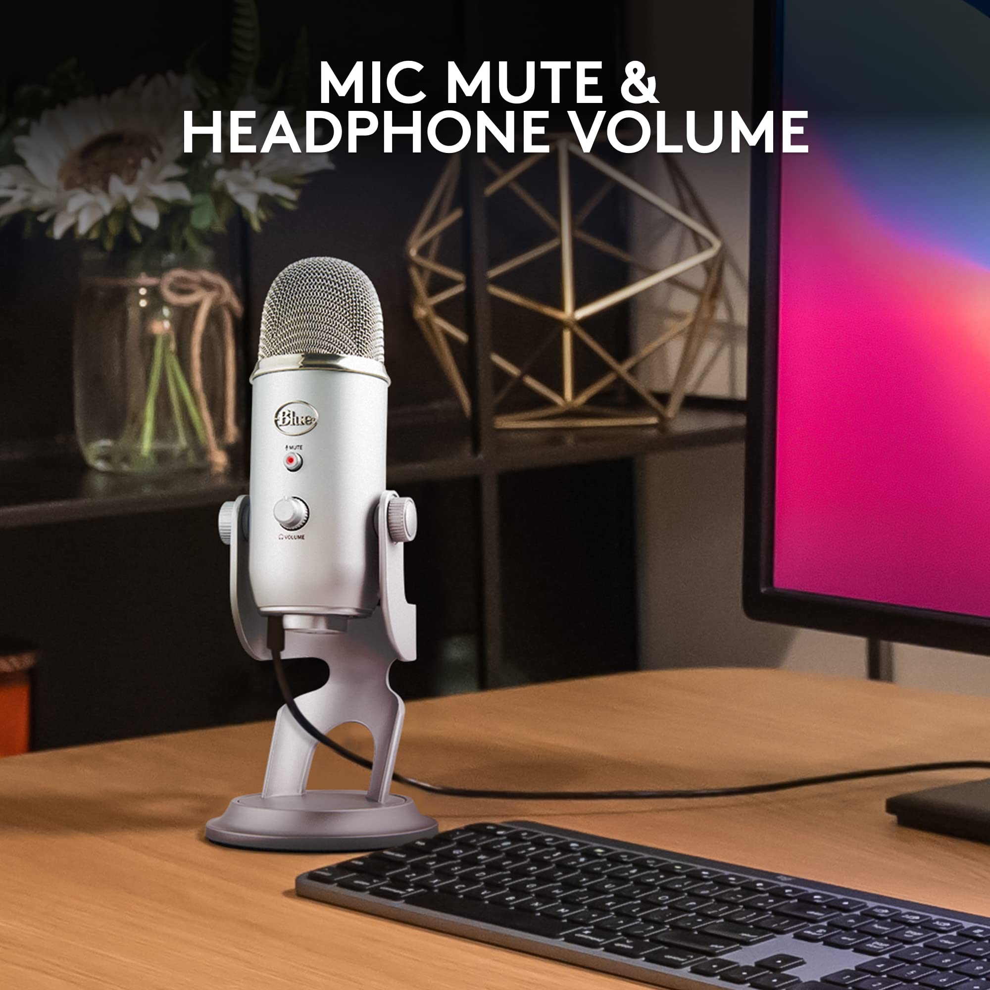 Blue Yeti USB Microphone for Recording Adjustable Stand Plug and Play Silver