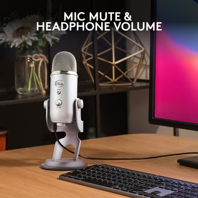 Blue Yeti USB Microphone for Recording Adjustable Stand Plug and Play Silver