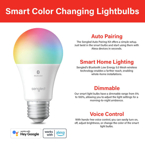 Sengled Smart Light Bulbs, Color Changing Alexa/Bluetooth Mesh, Dimmable LED Bulb A19 E26 Multicolor