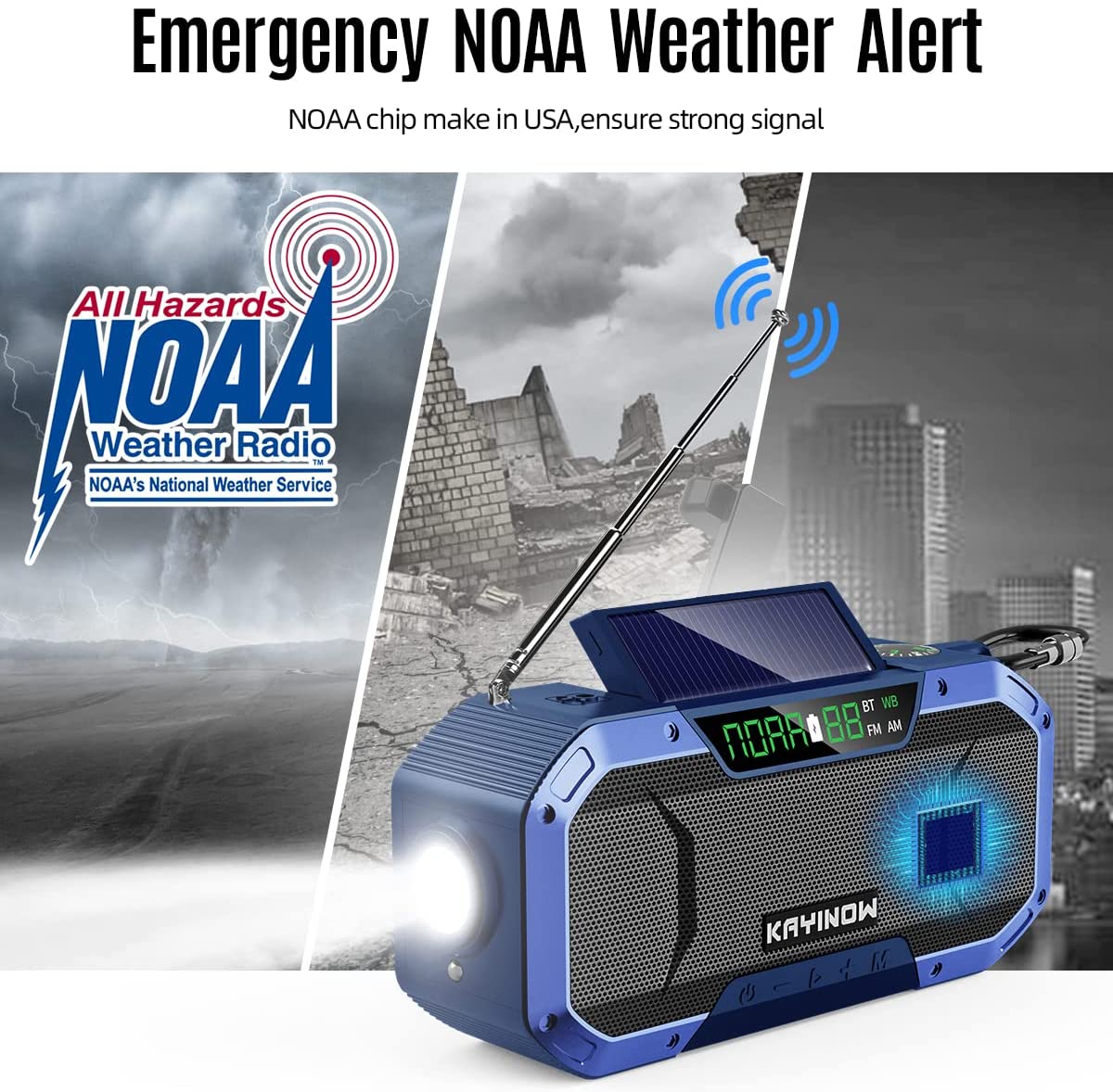 KAYINOW Emergency NOAA Weather Alert Radio, Portable for Home Camping Survival Solar Phone Charger and Flashlight - Smart Tech Shopping
