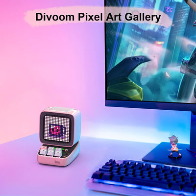 Divoom Ditoo Retro Pixel Art Game Bluetooth Speaker - App-Controlled LED Screen (Pink)