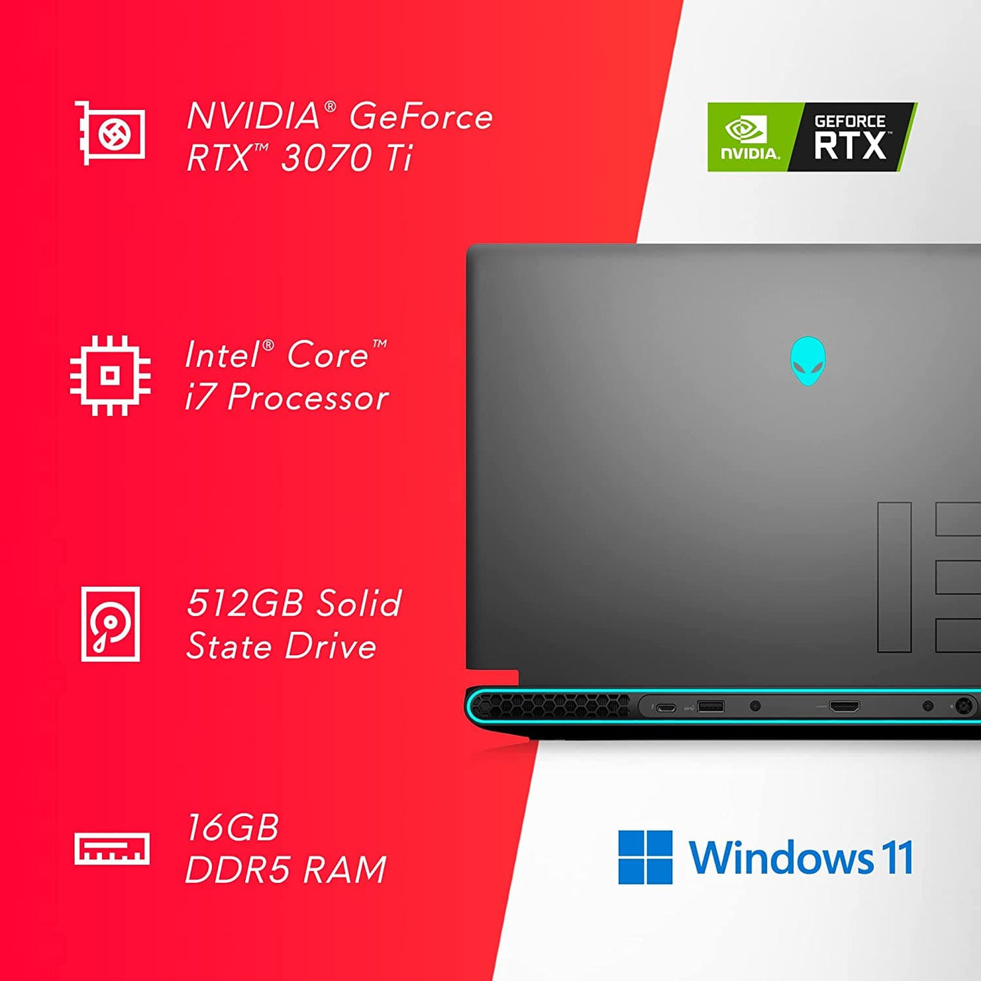 Alienware m15 R7 Gaming Laptop - QHD 240Hz 2ms Display - Core i7, 16GB RAM, 512GB SSD - RTX 3070 Ti - Smart Tech Shopping
