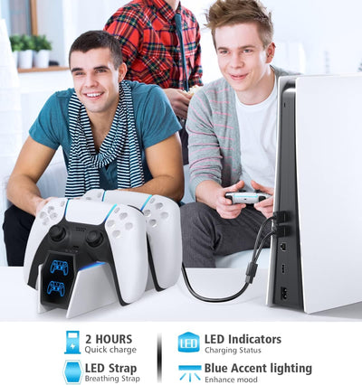PS5 Charging Station with 2 Fast Charging Cords - DualSense Controller Charger & Docking Station - Smart Tech Shopping