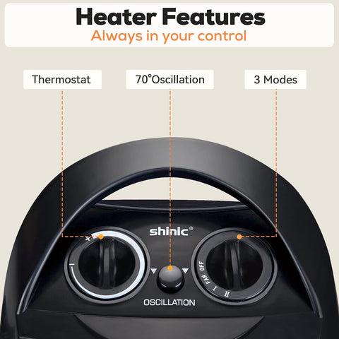 Oscillating Space Heater with Thermostat 1500W Electric Portable Space Heater Auto shut off - Smart Tech Shopping