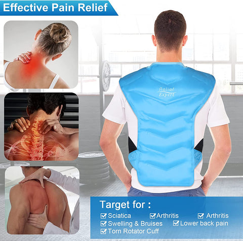 Relief Expert Large Full Back and Shoulder Rotator Cuff Ice Pack Wrap with Straps, Cold Packs for Injuries Reusable Gel, Cold Compression for Entire Back and Shoulders Pain Relief - Soft Plus