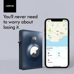 Anovus Cobalt Minimalist Pocket-Sized Genuine Leather Apple AirTag Wallet | Anovus Cobalt Apple AirTag Wallet | Smart AirTag Wallet | Accessory and Case for Apple Air Tag
