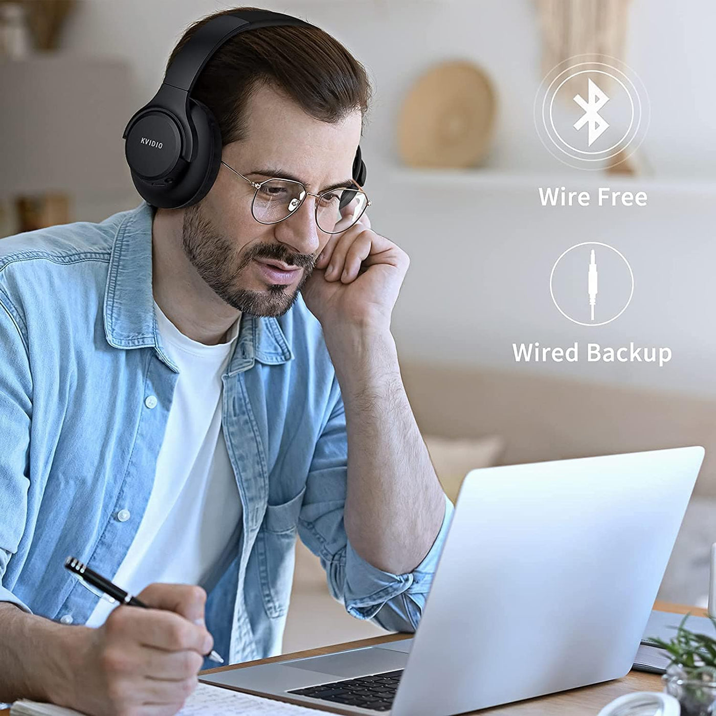 KVIDIO 55Hr Bluetooth Over-Ear Headphones w/Mic, Hi-Fi Sound, Deep Bass, Foldable - Smart Tech Shopping