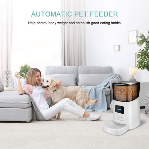 WOPET 6L Automatic Cat Feeder,Wi-Fi Enabled Smart Pet Feeder for Cats and Dogs,Auto Dog Food Dispenser with Portion Control, Distribution Alarms and Voice Recorder Up to 15 Meals per Day Whit