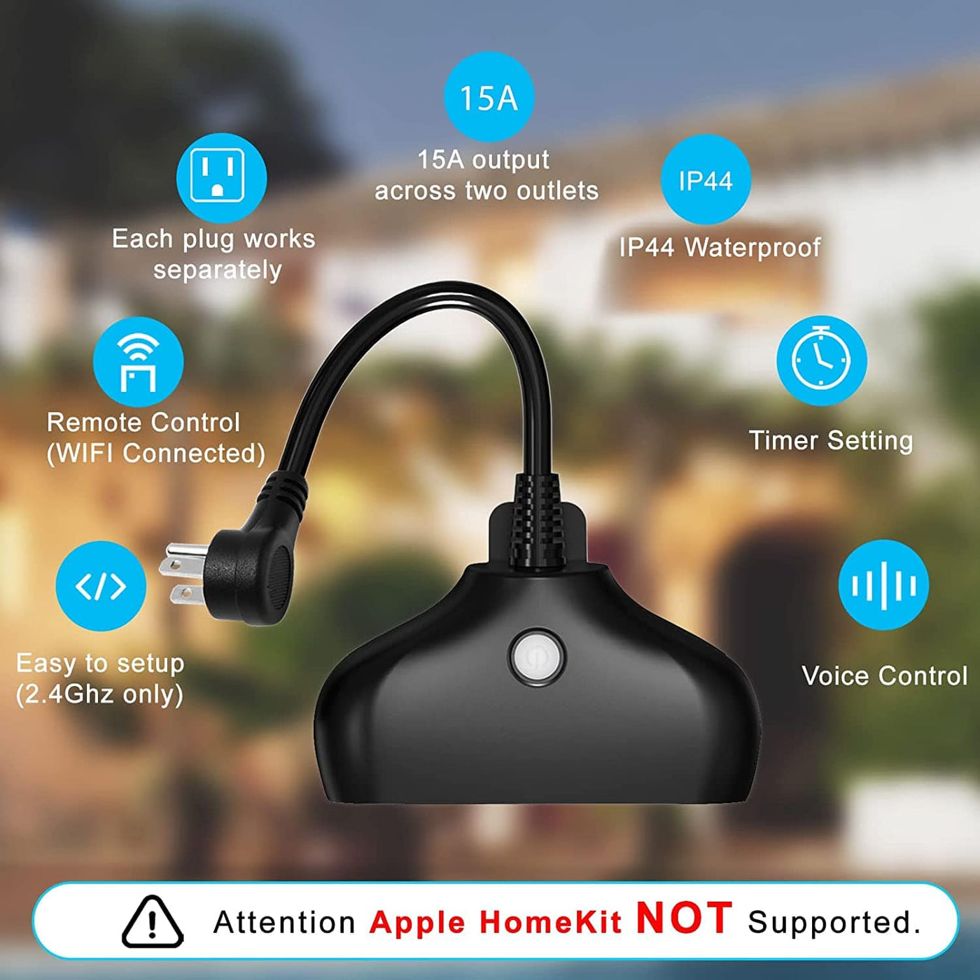 Outdoor Smart Plug Compatible with Alexa for Smart Home Wi-Fi Outlet with IP64 Weather Resistance