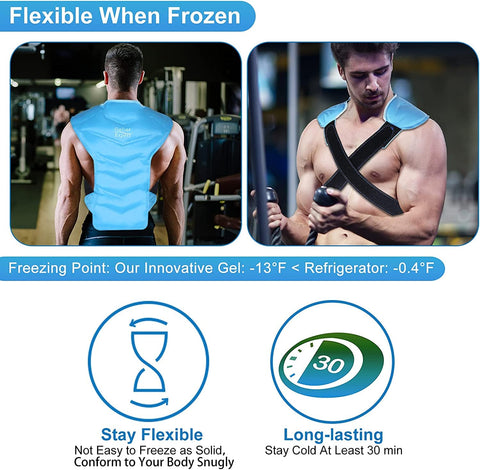 Relief Expert Large Full Back and Shoulder Rotator Cuff Ice Pack Wrap with Straps, Cold Packs for Injuries Reusable Gel, Cold Compression for Entire Back and Shoulders Pain Relief - Soft Plus