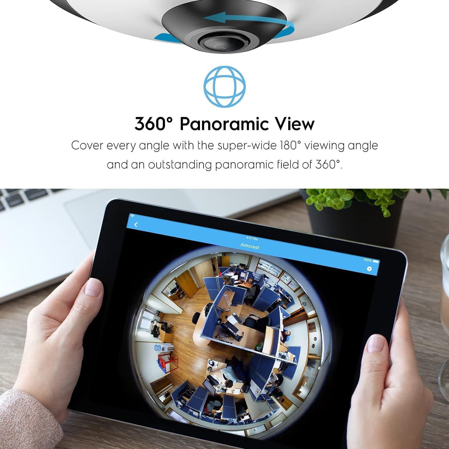 Amcrest Fisheye IP POE Camera, 360° Panoramic 5-Megapixel POE IP Camera with 33ft Night Vision