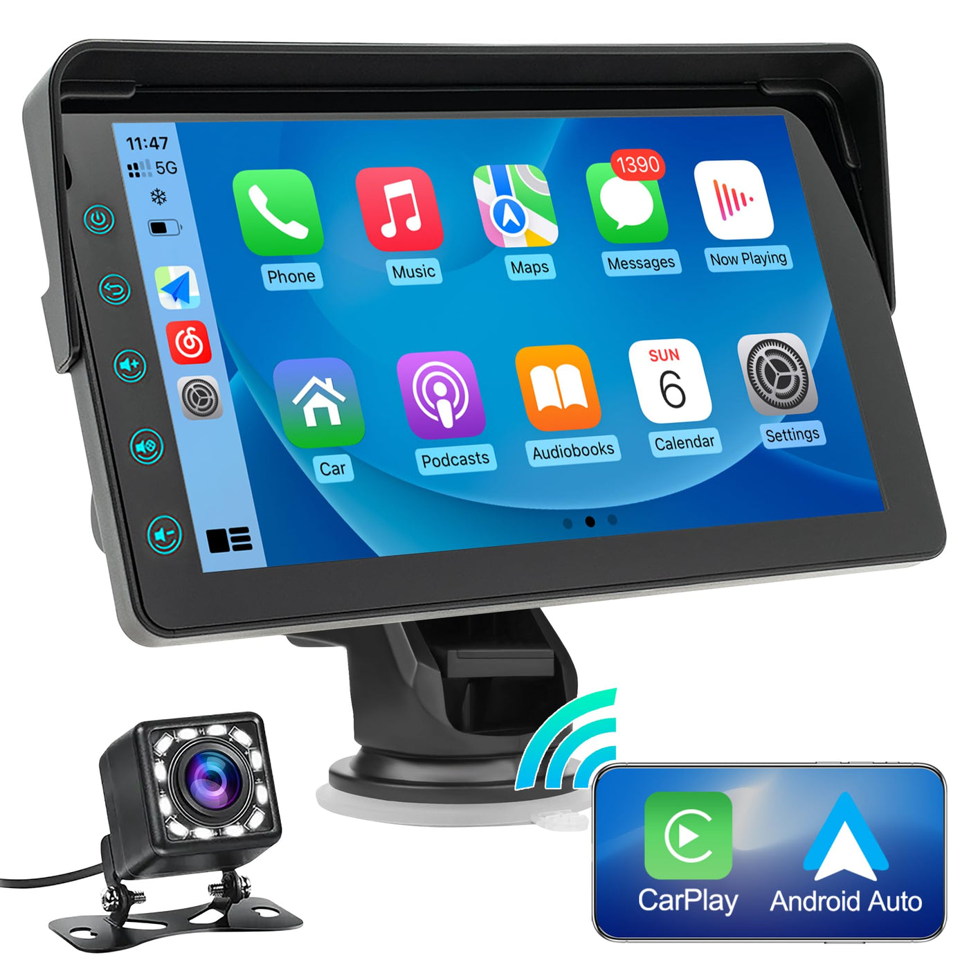 7" HD Double Din Car Stereo,Portable Wireless Dash Mount Apple CarPlay&Android Auto,Touchscreen Display