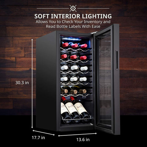 Ivation 33 Bottle Dual Zone Wine Cooler Refrigerator w/Lock | Large Freestanding Wine Cellar For Red, White, Champagne & Sparkling Wine | 41f-64f Digital Temperature Control Fridge Glass Door