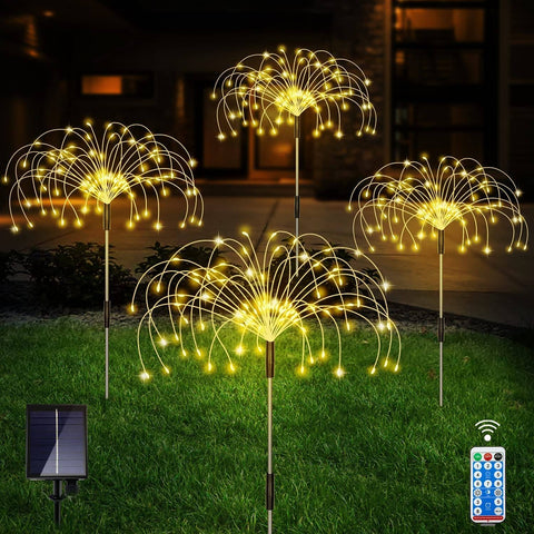 120 LED 4 Pack Waterproof Solar Fireworks Lamp for Garden With Remote - Smart Tech Shopping