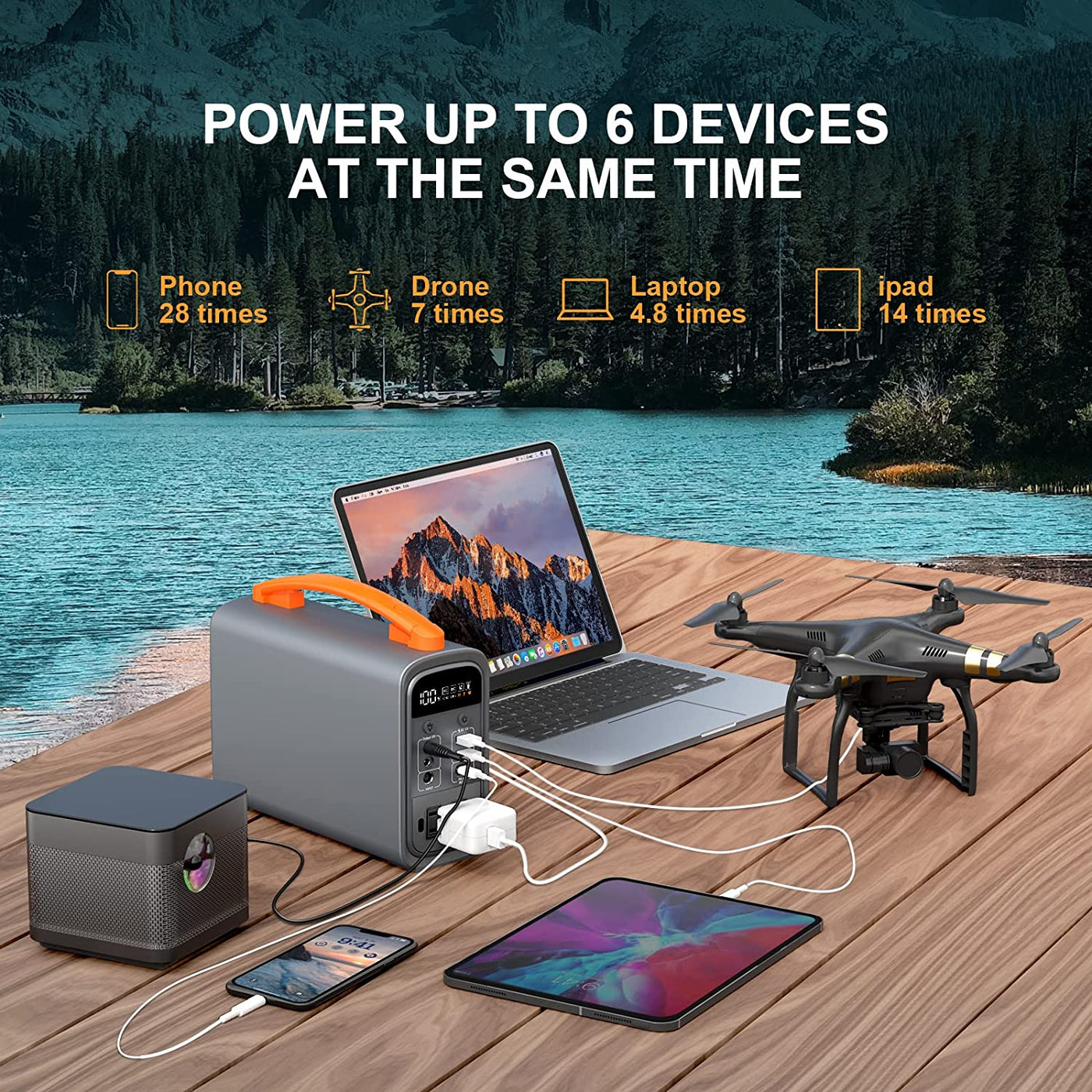 Portable Power Station 320Wh, Lifepo4 Solar Powered Outdoor Generator