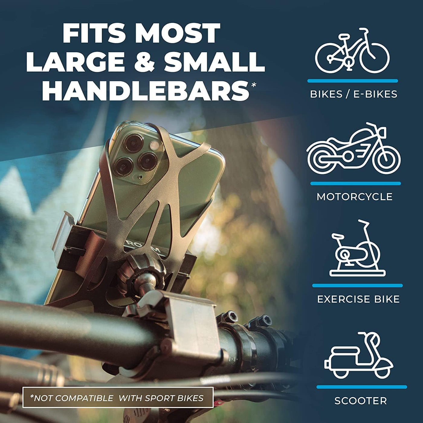 Roam Bike Phone Mount Adjustable Handlebar of Motorcycle Phone Mount for Electric, Mountain, Scooter, and Dirt Bikes - Smart Tech Shopping