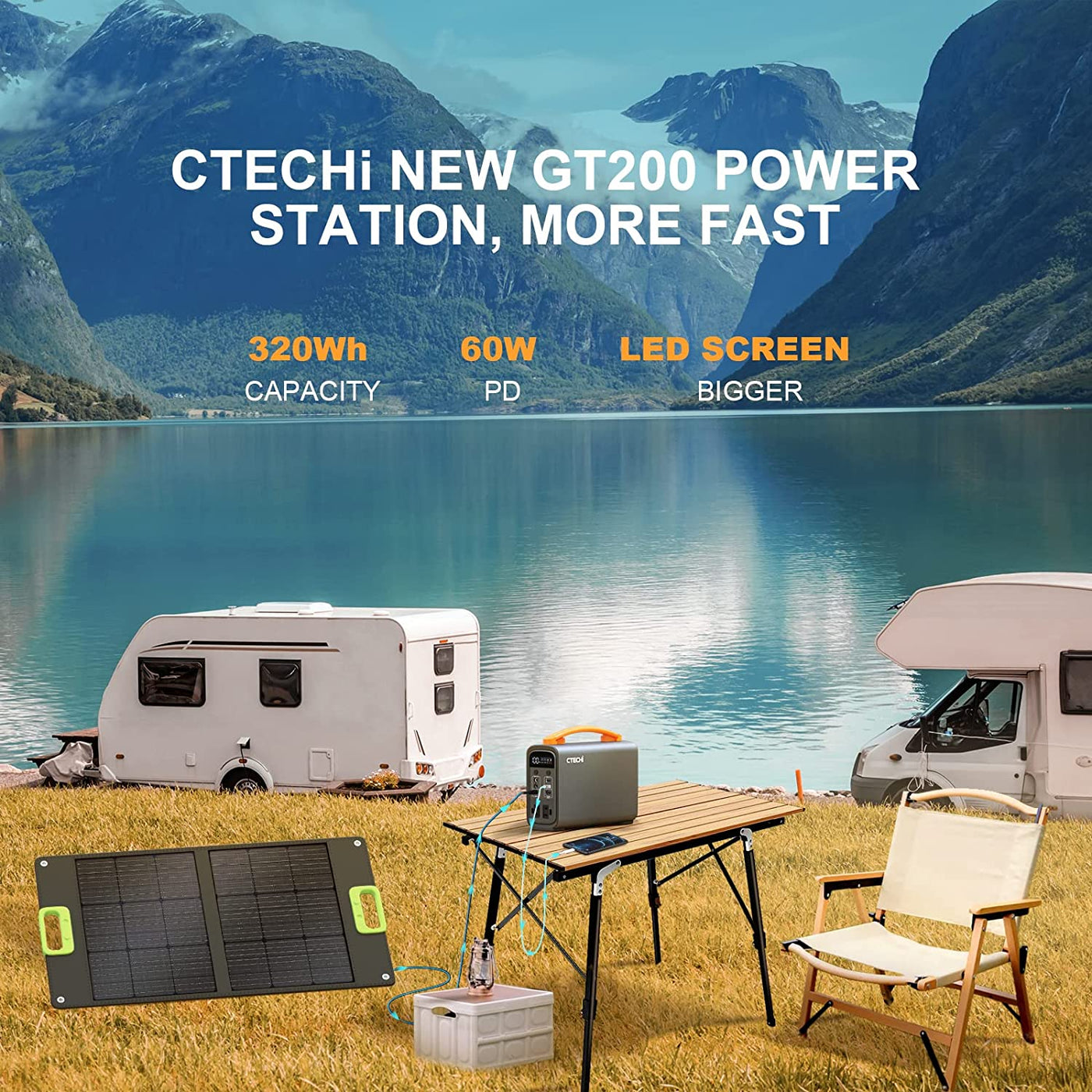 Portable Power Station 320Wh, Lifepo4 Solar Powered Outdoor Generator
