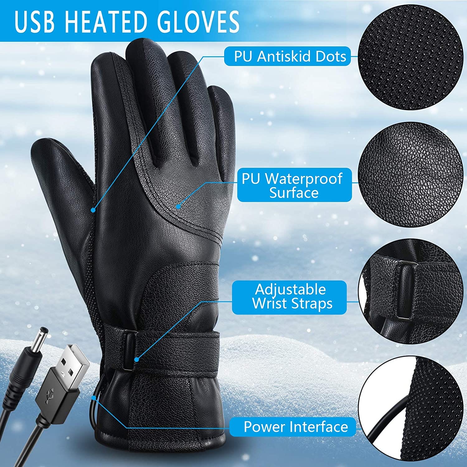 Unisex USB Heated Touch Screen Heating Waterproof Gloves Electric For Outdoor activities - Smart Tech Shopping