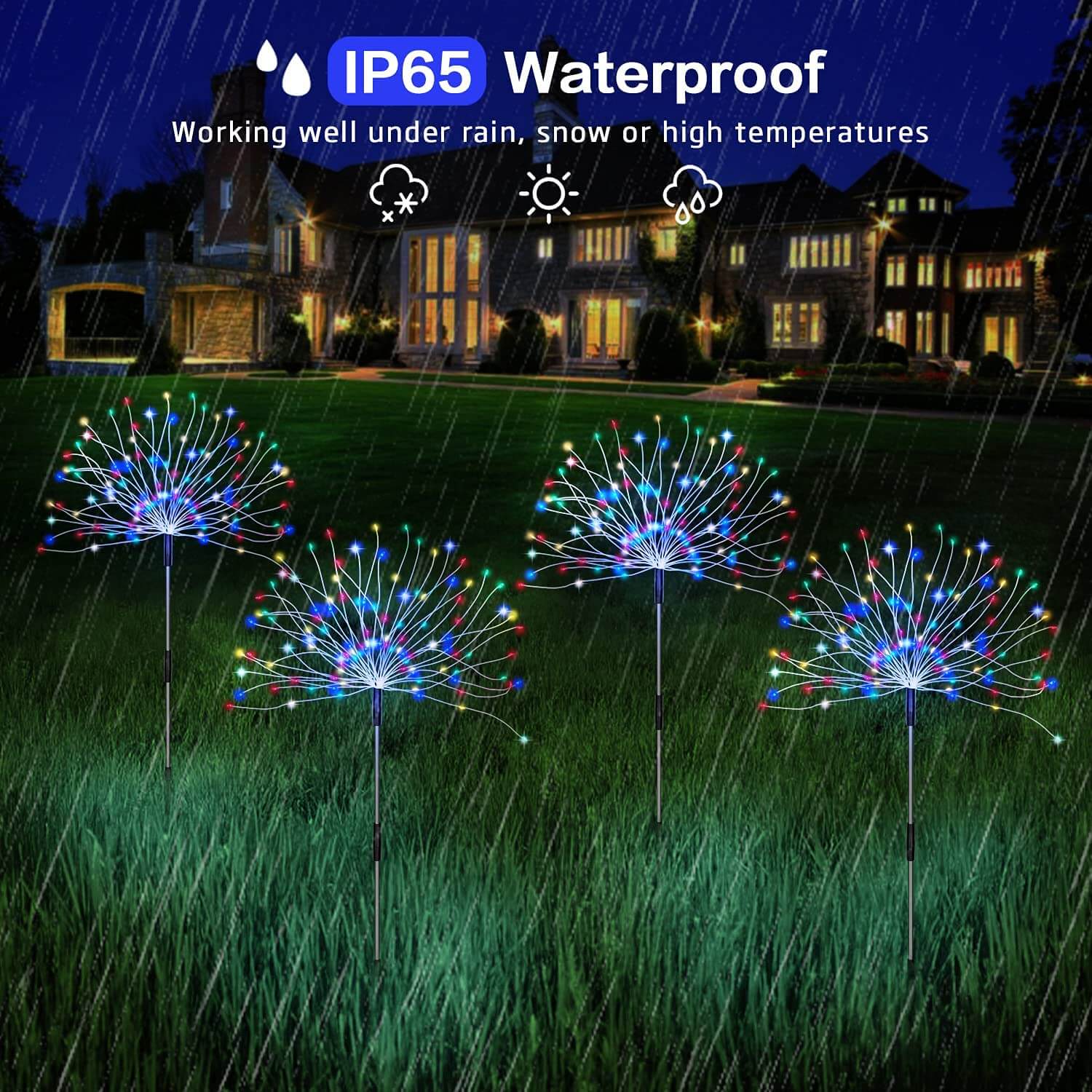 120 LED 4 Pack Waterproof Solar Fireworks Lamp for Garden With Remote - Smart Tech Shopping