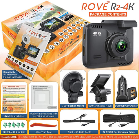 Rove R2- 4K Dash Cam Built in WiFi GPS Car Dashboard Camera Recorder with UHD 2160P, 2.4" LCD, 150° Wide Angle, WDR, Night Vision - Smart Tech Shopping