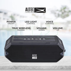 Altec Lansing HydraJolt Wireless Bluetooth Speaker, Waterproof , Built in Phone Charger and Lights, 16 Hours Playtime