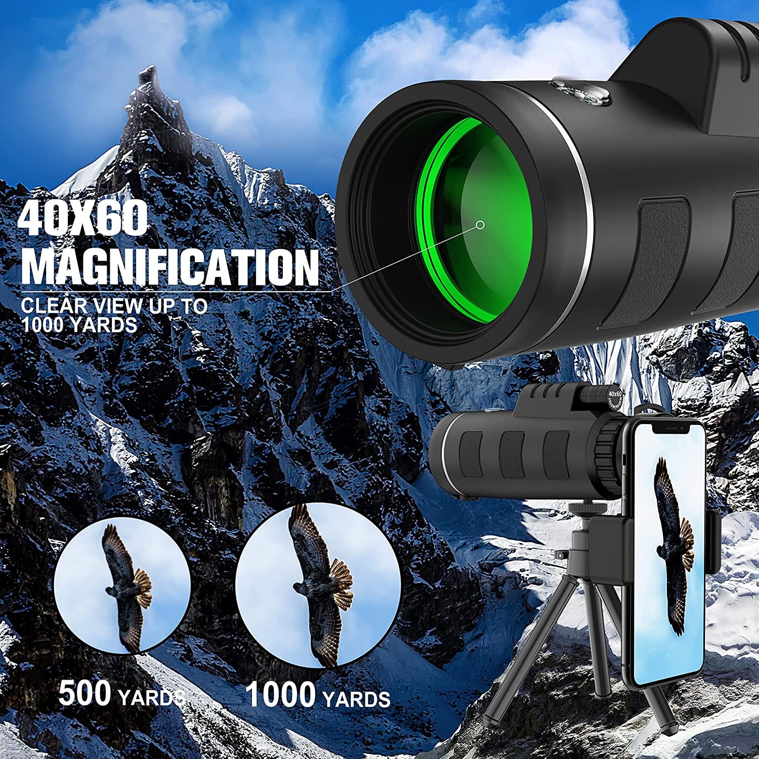 40x60 High Definition Monocular Telescope With Smartphone Adapter for low light vision - Smart Tech Shopping