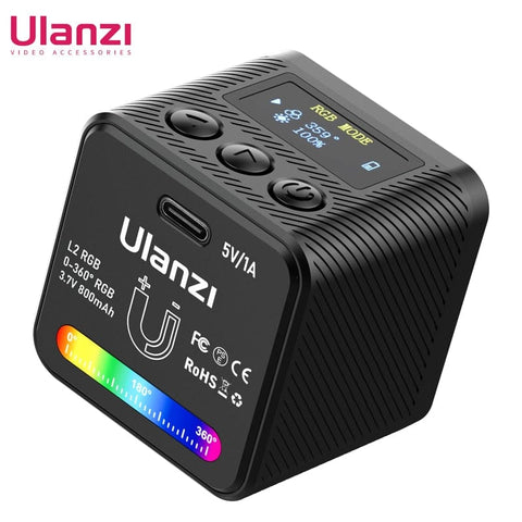 Ulanzi L2 RGB Mini COB Video Camera Light Dimmable 360° Full Color Light with Diffuser Honeycomb Photography for DSLR Camera