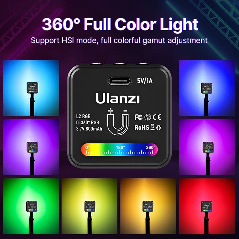 Ulanzi L2 RGB Mini COB Video Camera Light Dimmable 360° Full Color Light with Diffuser Honeycomb Photography for DSLR Camera