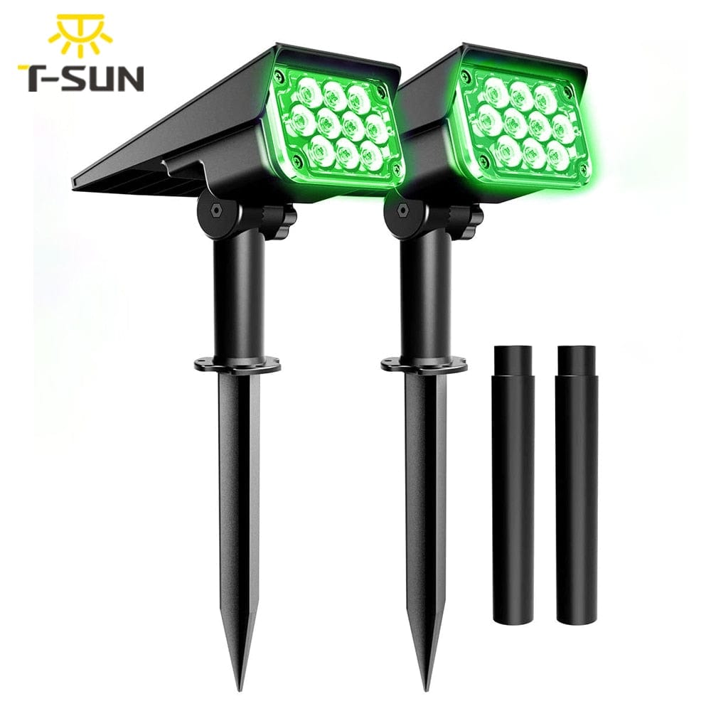 TSUN 2PACK , 3000K/6000k/RGB/GREEN Solar Garden Spotlight For Landscape