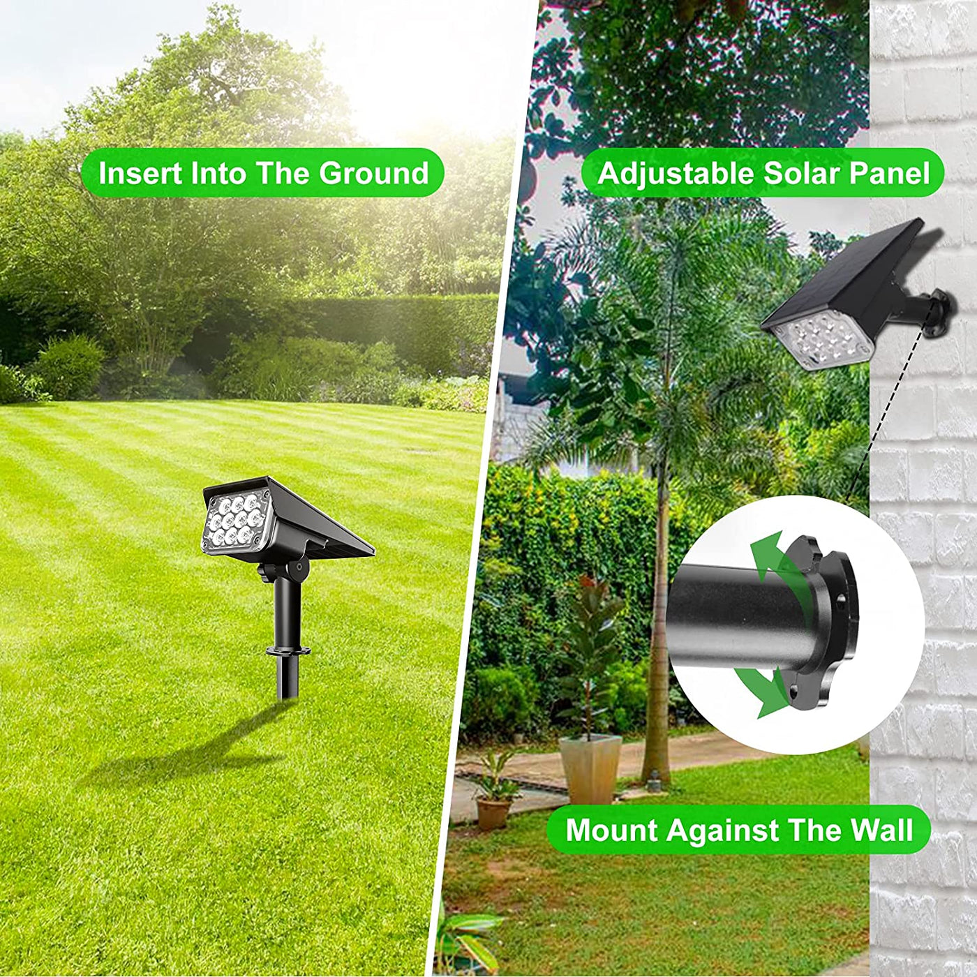 TSUN 2PACK , 3000K/6000k/RGB/GREEN Solar Garden Spotlight For Landscape