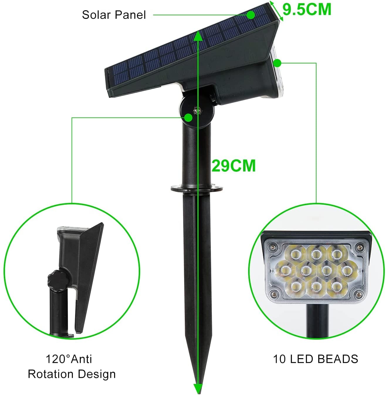 TSUN 2PACK , 3000K/6000k/RGB/GREEN Solar Garden Spotlight For Landscape