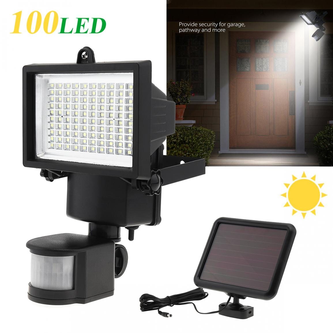 Solar Powered Security Light with Motion Sensor, 100 SMD LED Flood Light, Outdoor Garden Yard Security Lamp - Smart Tech Shopping