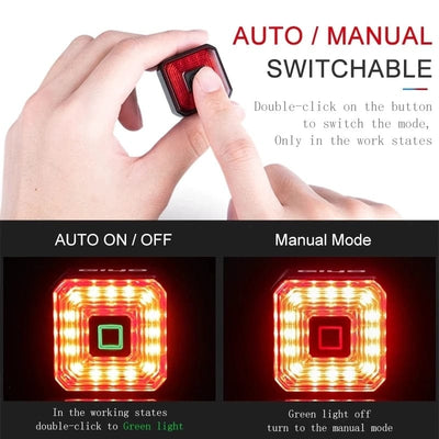Rechargeable USB Smart Brake Tail Cycling Light Auto Stop LED Back and Waterproof - Smart Tech Shopping